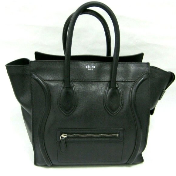 CELINE MEDIUM BLACK PHANTOM BAG GRAINED CALFSKIN LEATHER 100% AUTHENTIC - Picture 1 of 7